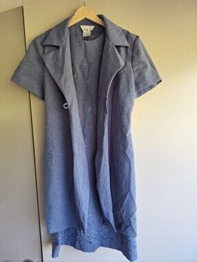 Vintage 90s Lisa Jo 2pc Dress Jacket Set Blue Size 5/6 S